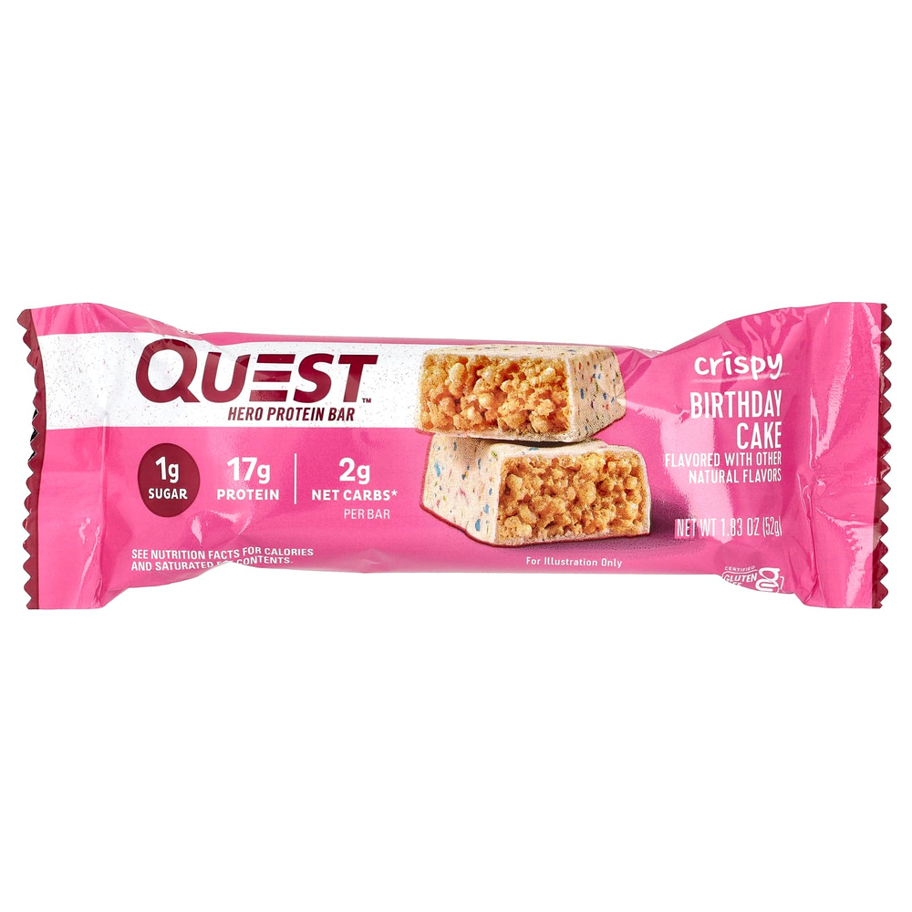 Quest Nutrition, Hero Protein Bar, хрустящий, праздничный торт, 12 батончиков, 52 г (1,83 унции)