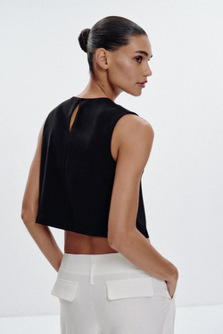 ZARA ТОП С ПЕРЕКРЕСТНЫМИ ЗОЛОТИСТЫМИ ПУГОВИЦАМИ, ЧЕРНЫЙ