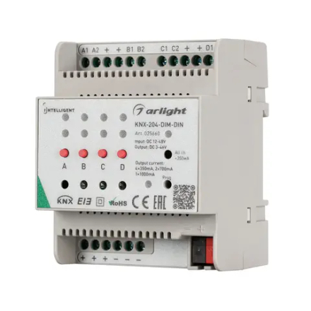 INTELLIGENT ARLIGHT Диммер KNX-204-DIM-DIN (12-48V, 8x0.35/4x0.7/2x1A) (IARL, IP20 Пластик, 2 года) 025660