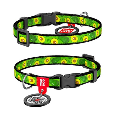 Ошейник для собак нейлоновый WAUDOG Nylon c QR паспортом, рисунок "Авокадо", пластиковый фастекс, L, Ш 25 мм, Дл 31-49 см