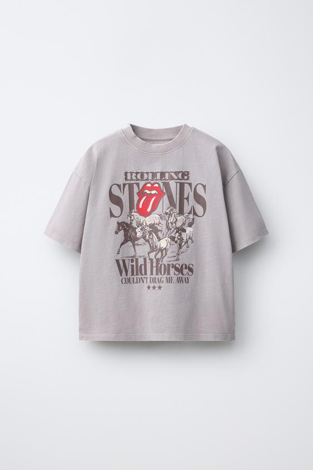 ZARA ФУТБОЛКА С ЭФФЕКТОМ ПОТЕРТОСТИ ROLLING STONE ©, СЕРОВАТО-КОРИЧНЕВЫЙ