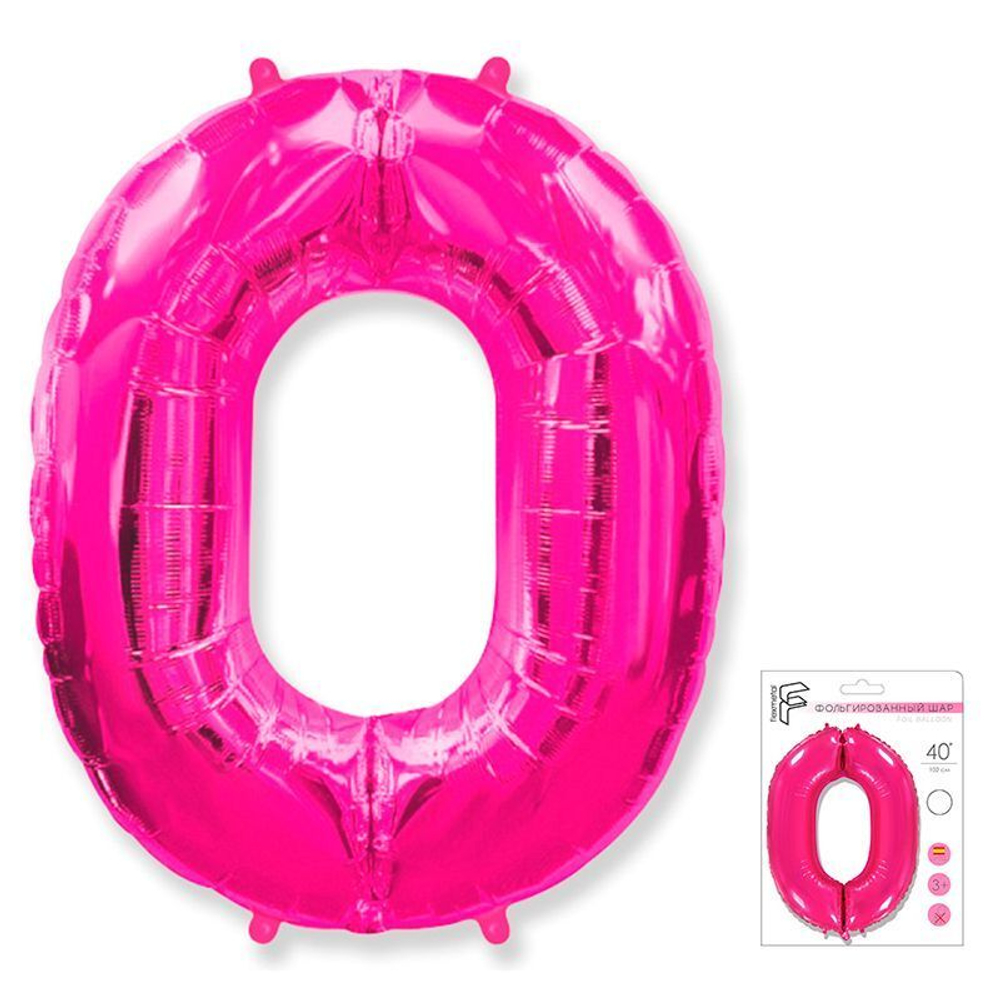 Воздушный шар фольгированный, М40/102см, Flexmetal "Цифра 0", розовый