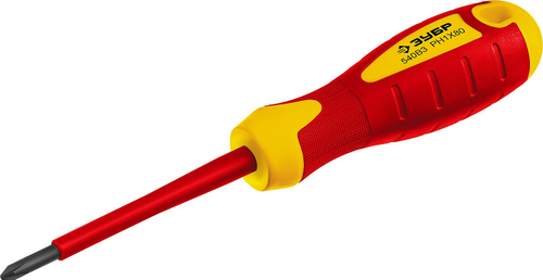 Отвертка диэлектрическая до 1000В, ЗУБР ″Профессионал″ ″ПРОФИ ЭЛЕКТРИК″ 25262-1-080, Cr-V, трехкомпонент рукоятка, PH 1 x 80 мм