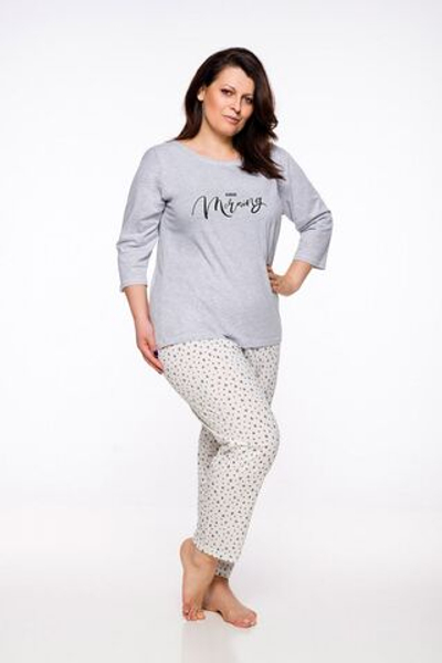 Уютная хлопковая пижама Agnieszka с сердечками на брючках (Размер: 4X) (Цвет: серый с бежевым)