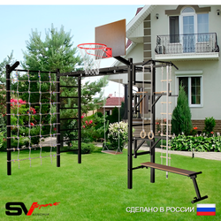 Уличная шведская стенка Sv Sport рукоход с комплектом турник прямой У5365К (Турник/Брусья/Стойка/Скамья/Деревянные/Щит баскет/Кронш бокс/Канат/кольца/лестница/Сетка)