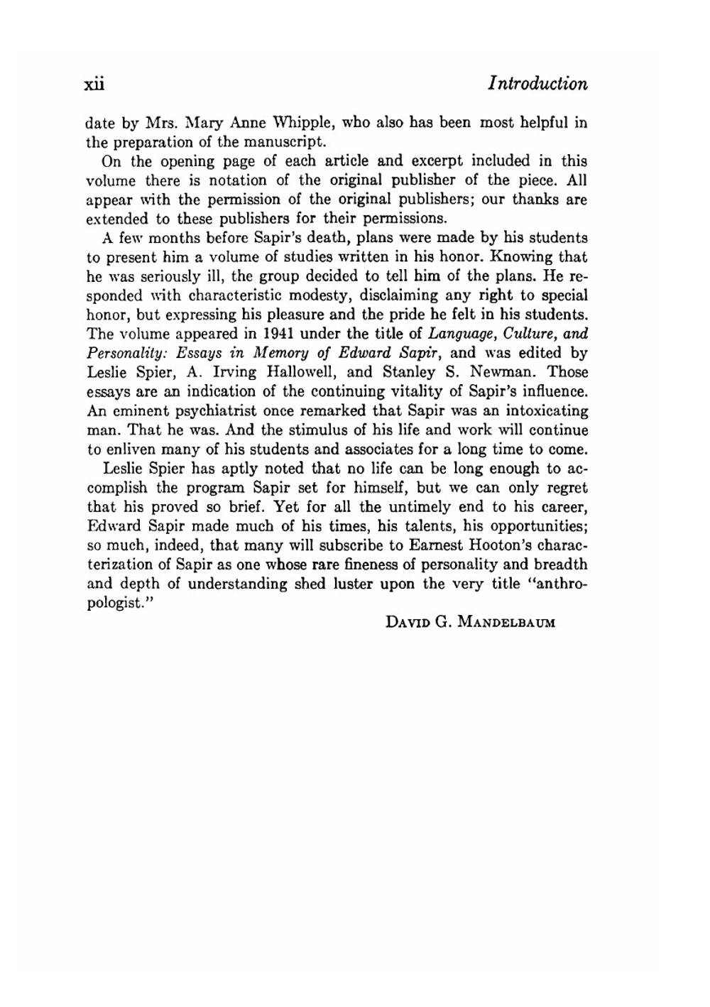 Selected writings of Edward Sapir in Language, Culture and Personality | Edward Sapir