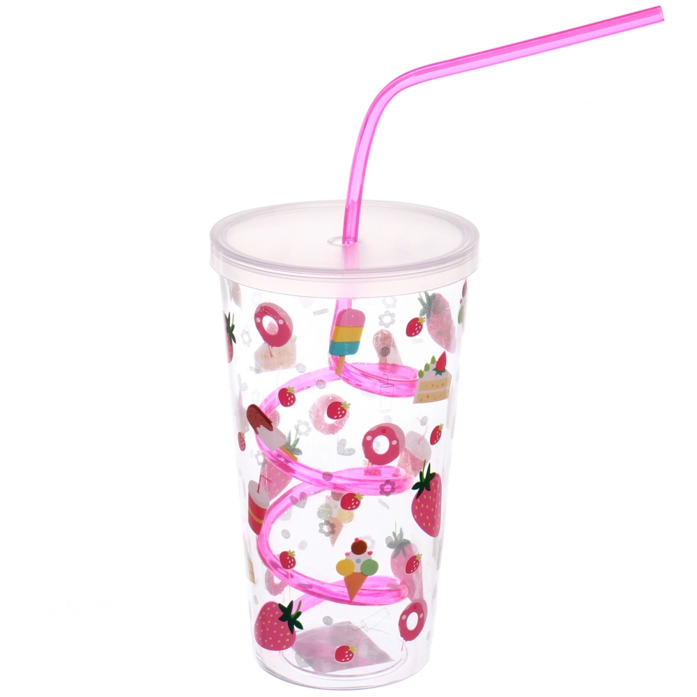 Стакан пластиковый 500мл «Арбузный взрыв» с трубочкой