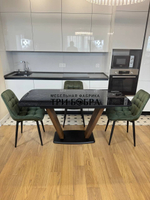 Кухонный раскладной стол "Прадо" черный мрамор и 4 стула Бостон