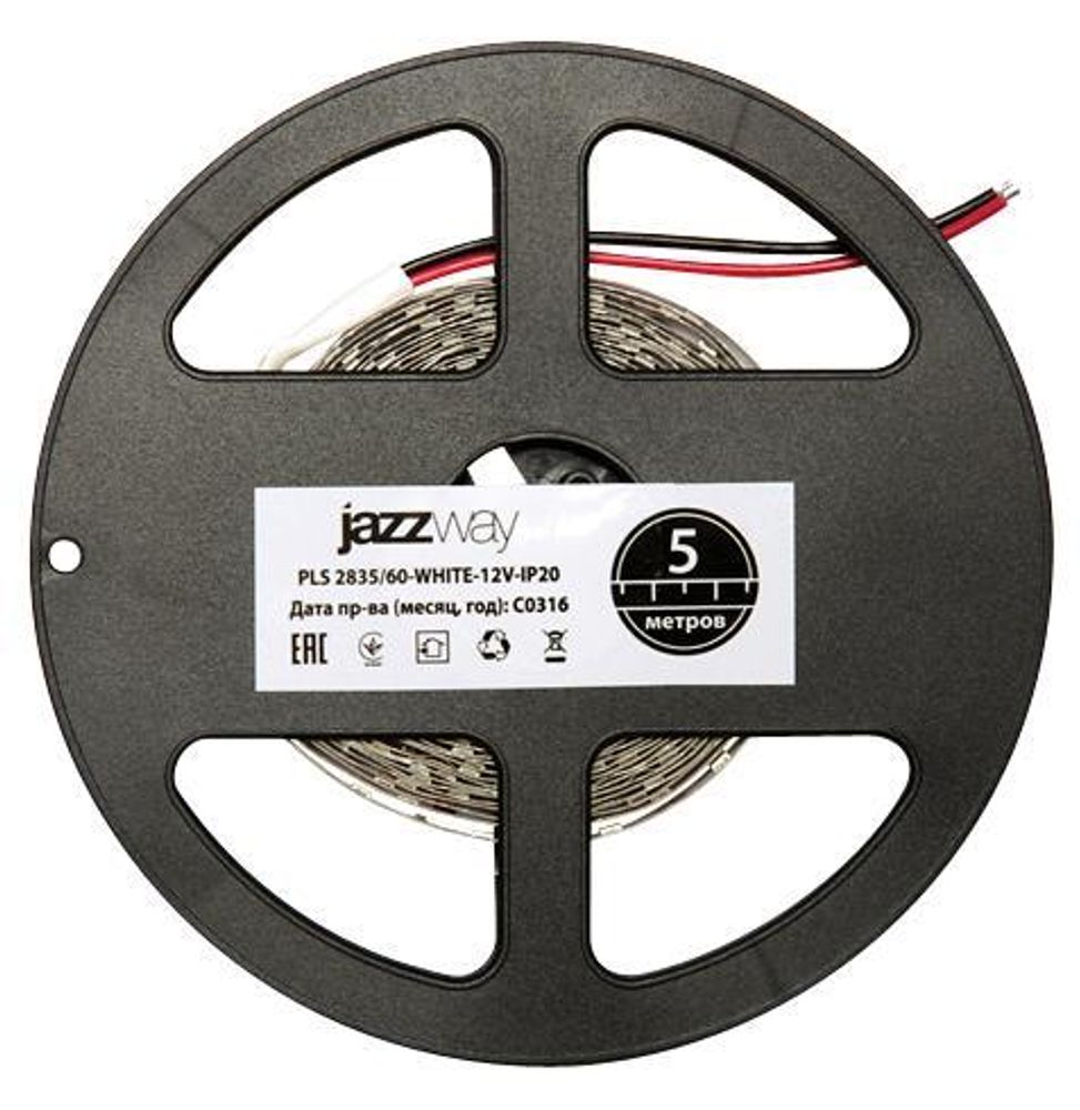 Лента светодиодная PLS 2835/120-12V 12Вт/м 6500К холод. бел. IP20 (уп.5м) JazzWay 2859051