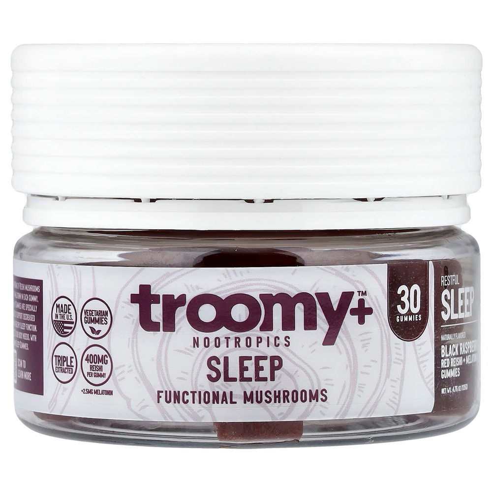 Troomy Nootropics, Sleep, функциональные грибы в жевательных таблетках, со вкусом черной малины, 30 жевательных таблеток