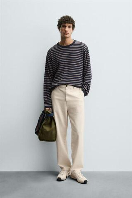 ZARA БРЮКИ ЧИНОС STRAIGHT FIT, СВЕТЛО-БЕЖЕВЫЙ