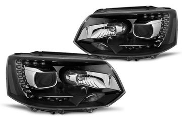 Передние фары для Volkswagen T5 (10-15) черные в стиле ксеноновых фар