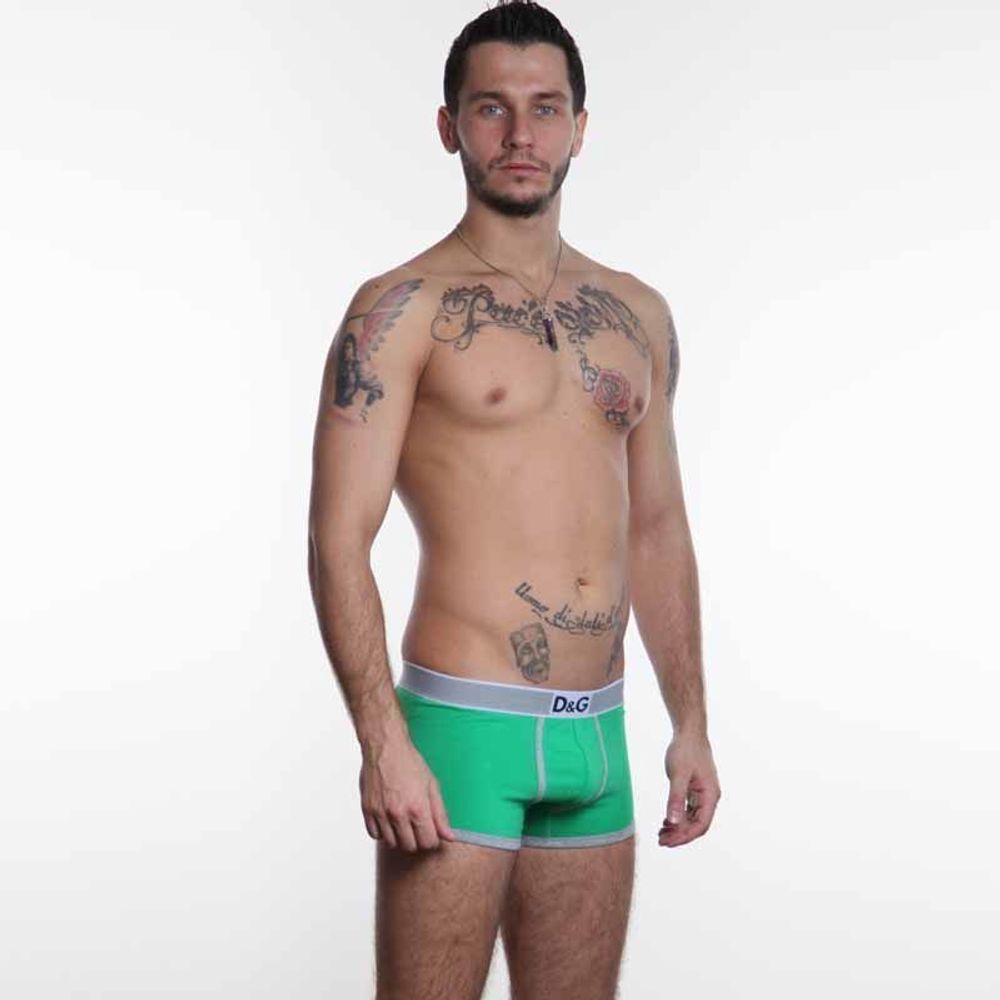 Мужские трусы боксеры зеленые с серой резинкой D&amp;G Green Boxer