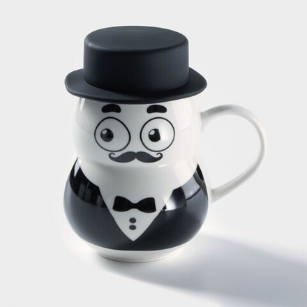 Кружка с силиконовой крышкой «Джентльмен», 380 мл, керамика, рисунок МИКС