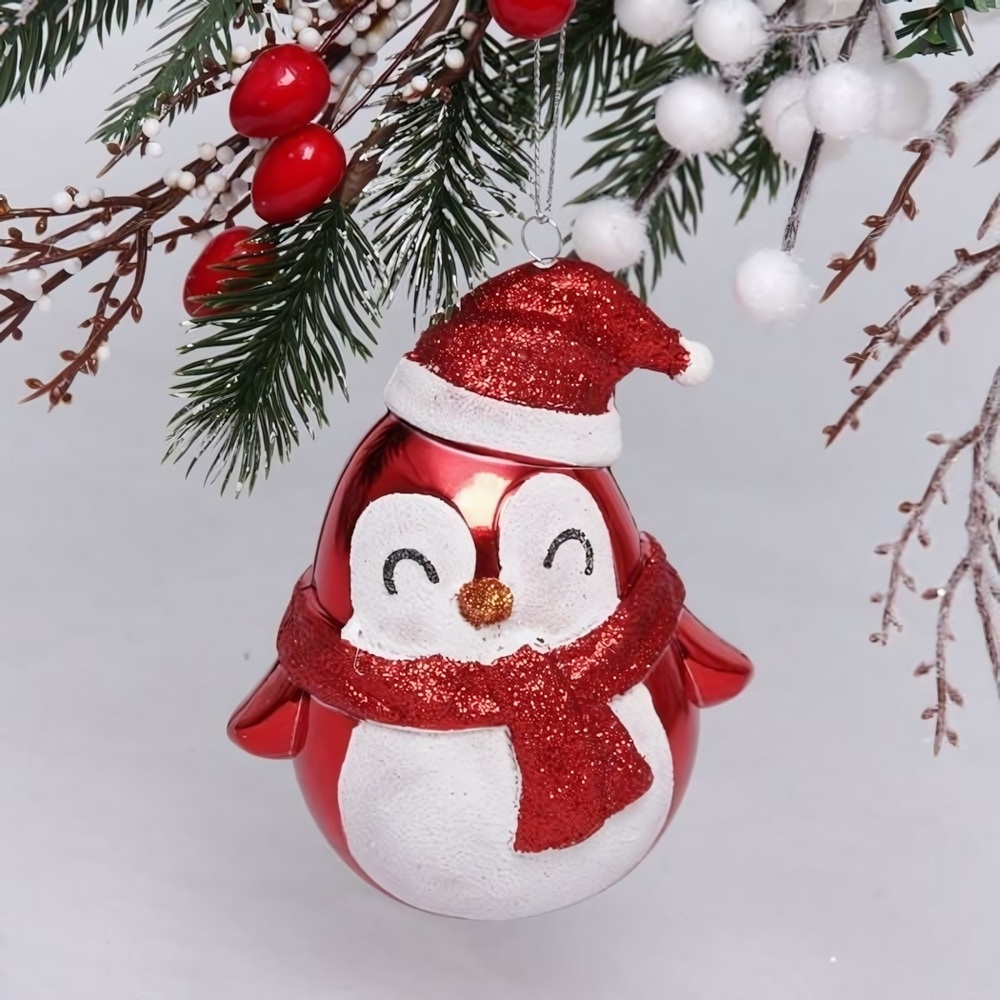 Ёлочная игрушка "Милый пингвинёнок" 12*7*12 см, красный (Серпантин)