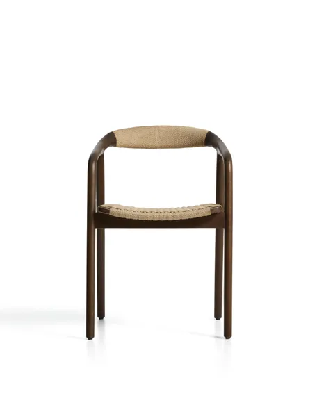 Уличный стул Derile из массива дуба в отделке орех и бежевой веревки