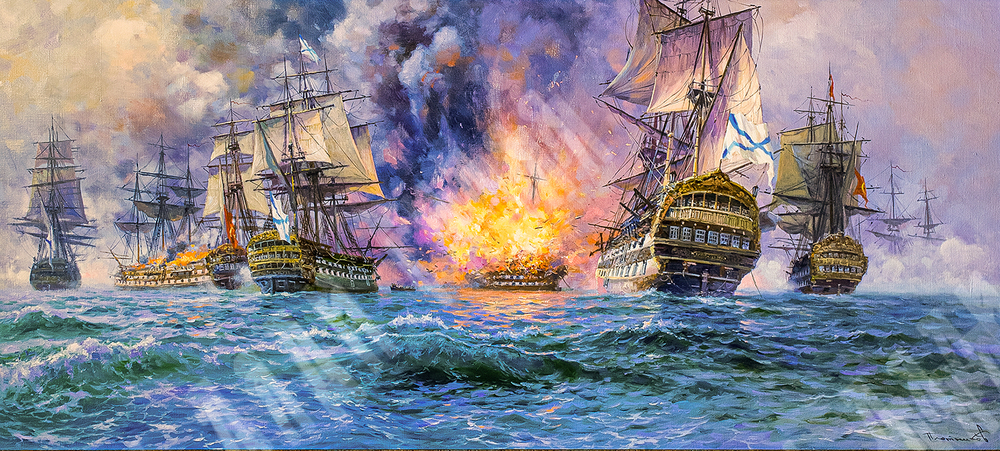 Плотников В. В. Взрыв линкора "Капудания". Холст, масло. 2023 г. Россия.