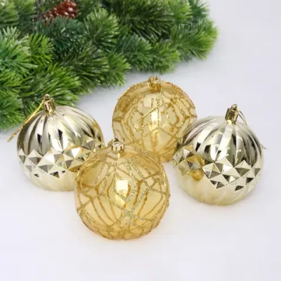 Набор шаров «Волшебные узоры « 8 см (в наборе 4 шт), Золото