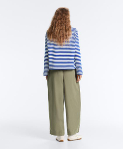 Oysho Футболка Boxy в полоску из 100%-го хлопка с длинными рукавами, синий электрик