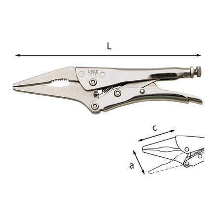 135 L Зажимные клещи с запираемым захватом с длинными тонкими губками, USAG (Италия)