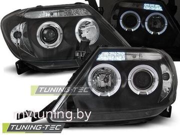 Передние фары Toyota Hilux angel eyes black