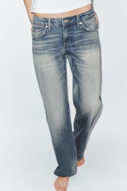 ZARA ДЖИНСЫ TRF WIDE-LEG С НИЗКОЙ ПОСАДКОЙ, ВЫЦВЕТШИЙ СИНИЙ