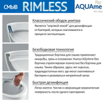 AQM2004 Унитаз подвесной с сиденьем SoftClose, технология смыва Rimless, скрытый крепеж. 490x340x350