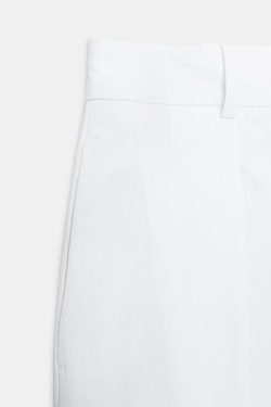 ZARA БРЮКИ ИЗ ПОПЛИНА С ЗАЩИПАМИ, БЕЛЫЙ