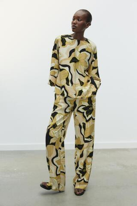 ZARA БРЮКИ ШИРОКИЕ С ПРИНТОМ, РАЗНОЦВЕТНЫЙ