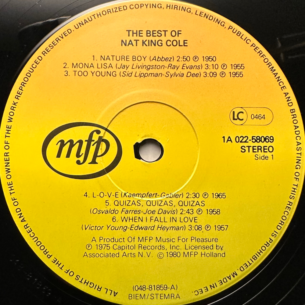 Nat King Cole - The Best Of Nat King Cole (Голландия 1980г.)