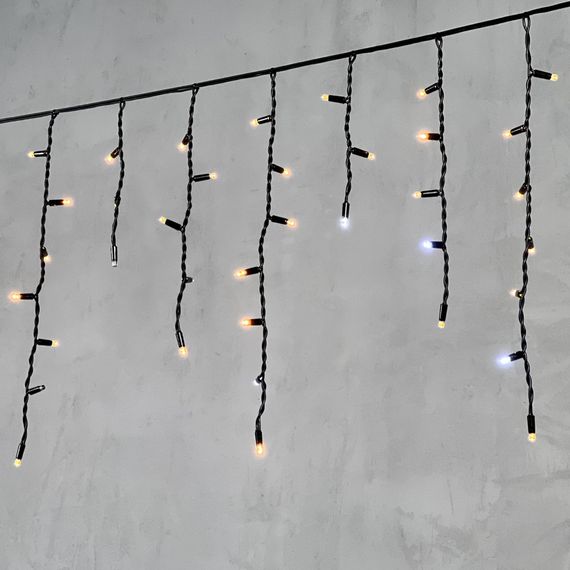 Светодиодная бахрома с колпачком 3,1*0,5 м., 120 экстра теплых белых LED ламп, мерцание, каучуковый черный провод, LTC (LL120BLW-1-2EWW)