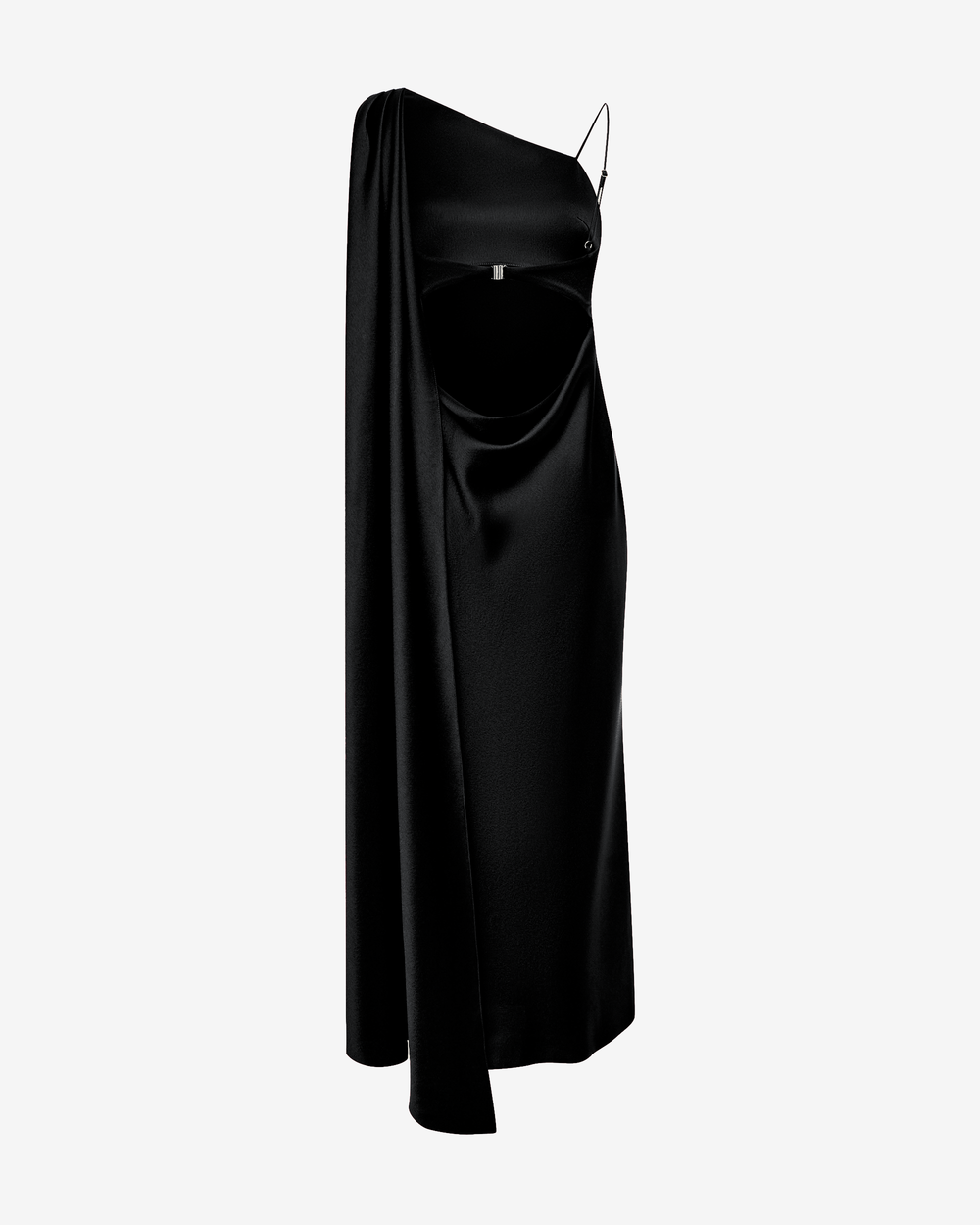 Платье миди из сатина с открытой спиной и шлейфом