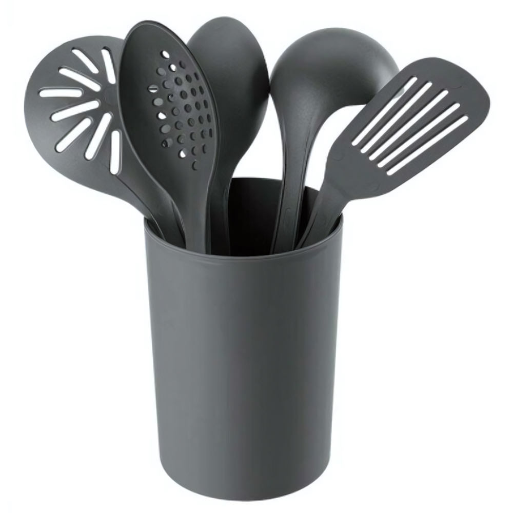 Комплект аксессуаров для кухни 6 предметов с подставкой (серый)