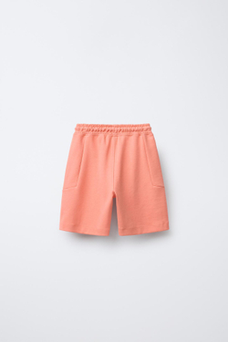 ZARA ШОРТЫ-БЕРМУДЫ В СПОРТИВНОМ СТИЛЕ, КОРАЛЛОВЫЙ