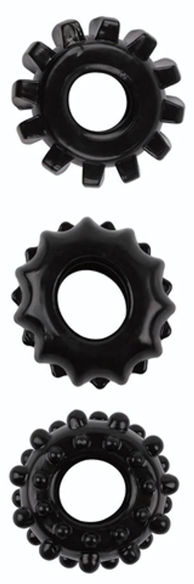 Набор из 3 черных эрекционных колец SET OF 3 COCKRINGS (Цвет: черный)