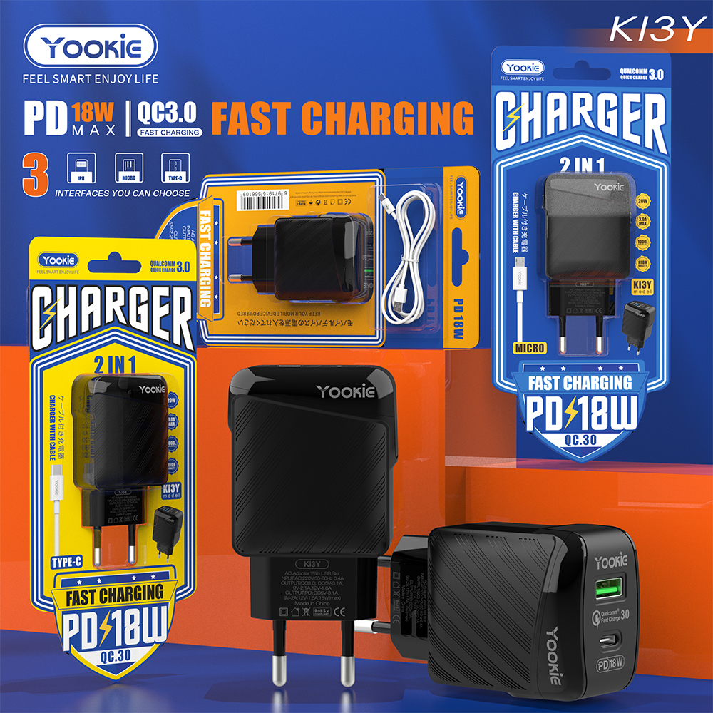Зарядное устройство СЗУ Yookie EI3Y fast charger PD 2 3A 20W с кабелем Lightning