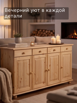 Тумба, 174х39х81, Лена, для кухни, для одежды, с ящиками, 4 двери из массива дерева