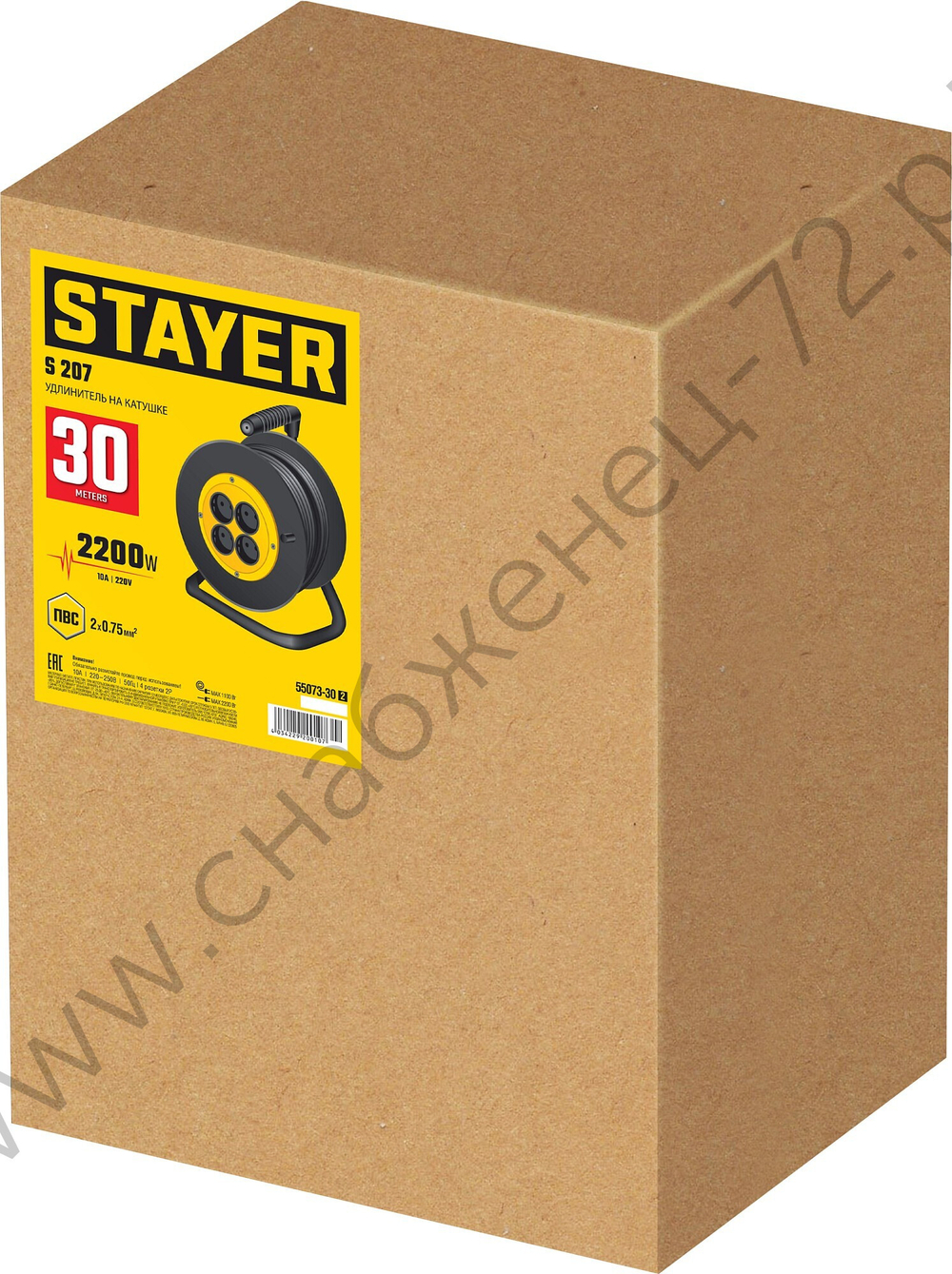 STAYER S 207 ПВС 2х0.75 30м 2200Вт, Удлинитель на катушке (55073-30)