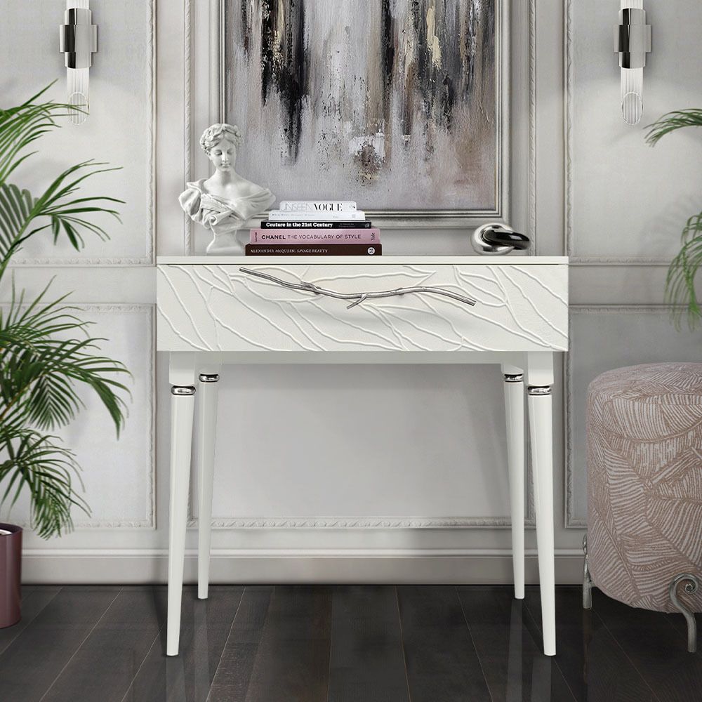 Консоль Арт Колор leaves Классик Сильвер Белый опал