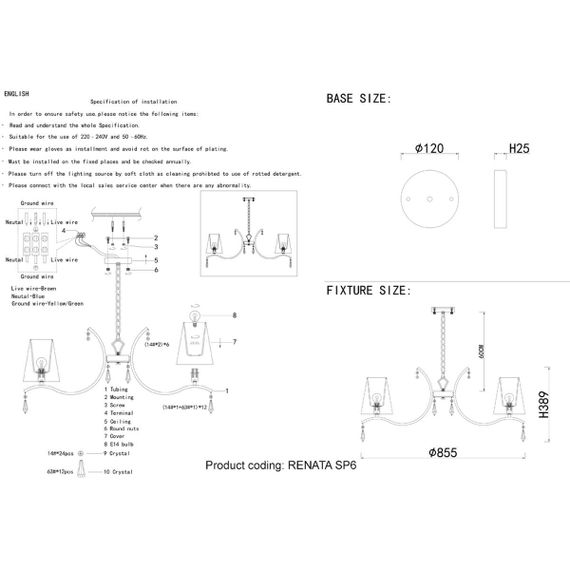 Подвесная люстра Crystal Lux Renata SP6 Gold