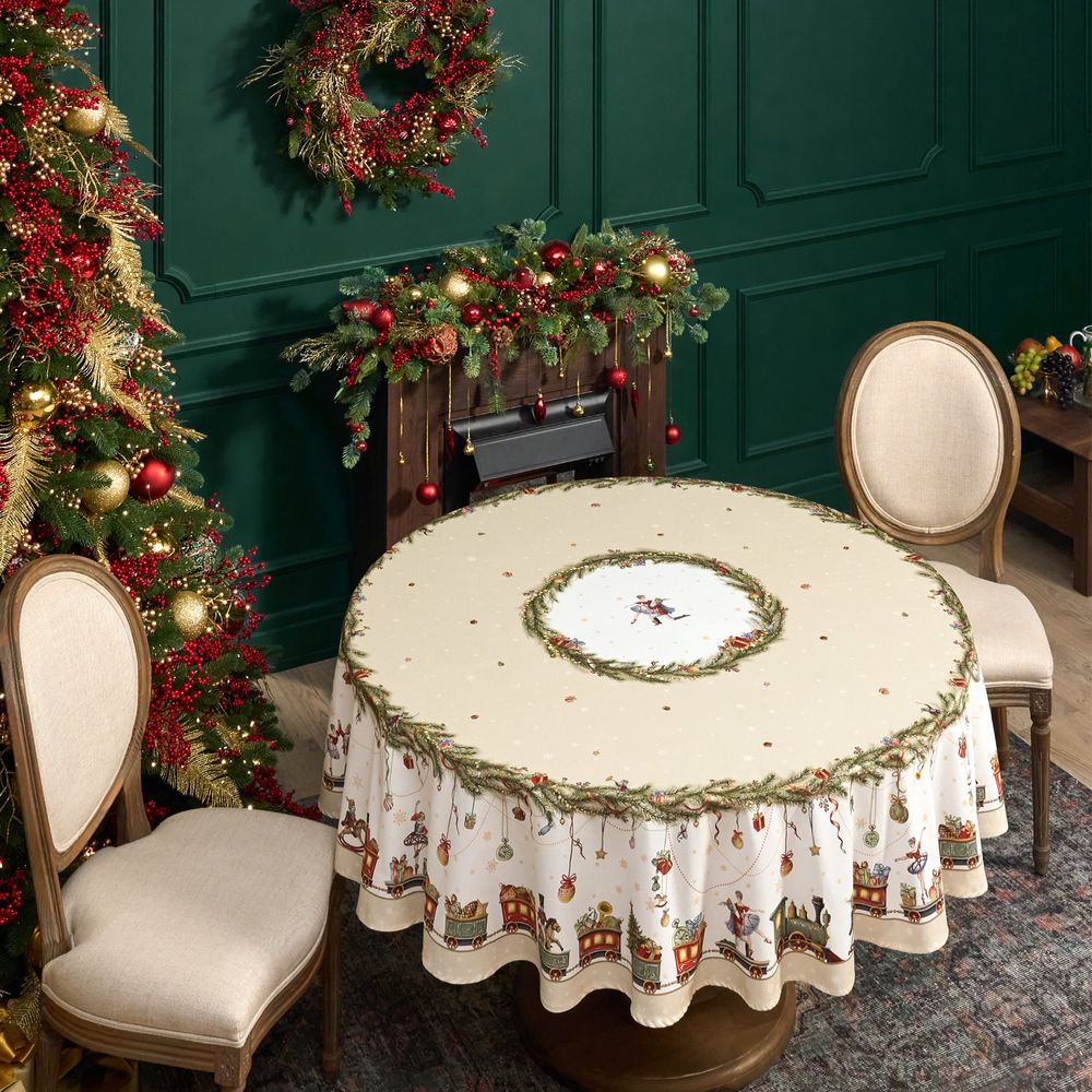 СКАТЕРТЬ КРУГЛАЯ "ЩЕЛКУНЧИК" ,190СМ ,БЕЖЕВЫЙ , 100%ХЛОПОК , ТВИЛ