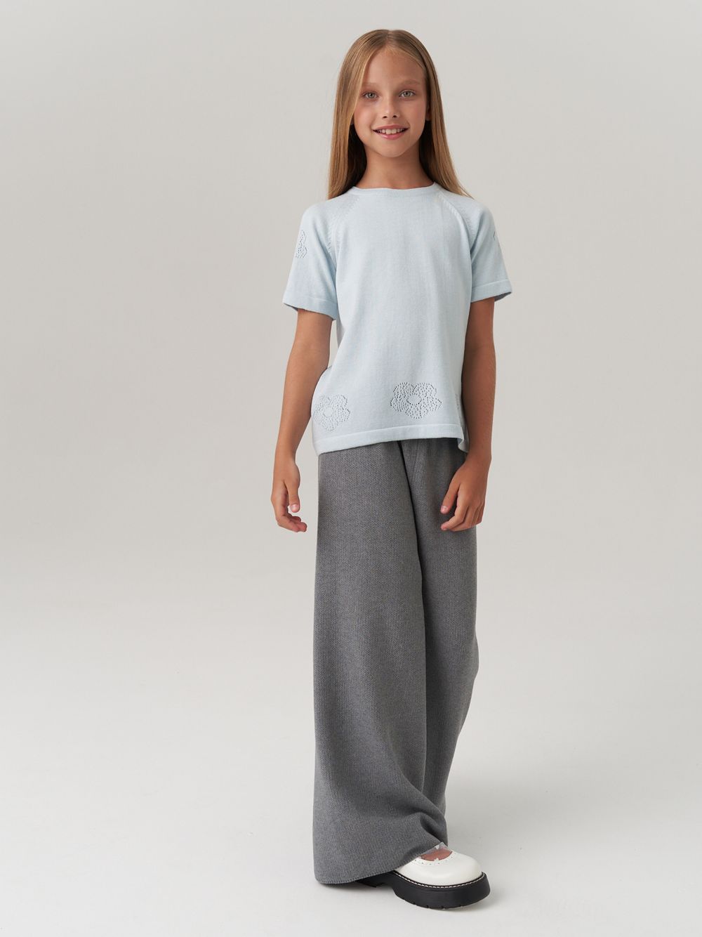 Джемпер для девочки с коротким рукавом AT1083 голубой