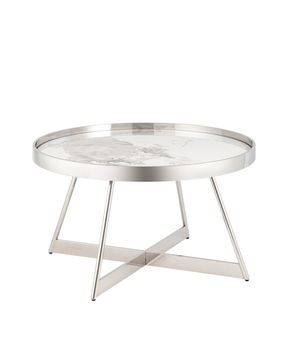 Журнальный столик Гера 80*80см белая керамика сталь серебро