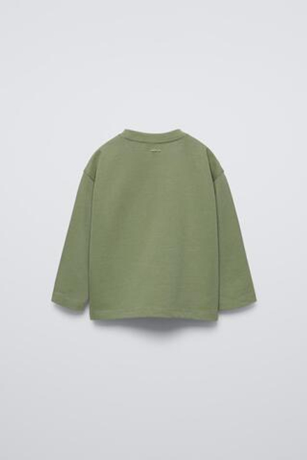 ZARA ОДНОТОННАЯ ФУТБОЛКА MEDIUM WEIGHT, ЗЕЛЕНОВАТЫЙ