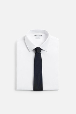 ZARA БАЗОВЫЙ ГАЛСТУК ИЗ 100% ШЕЛКА, ТЕМНО-СИНИЙ