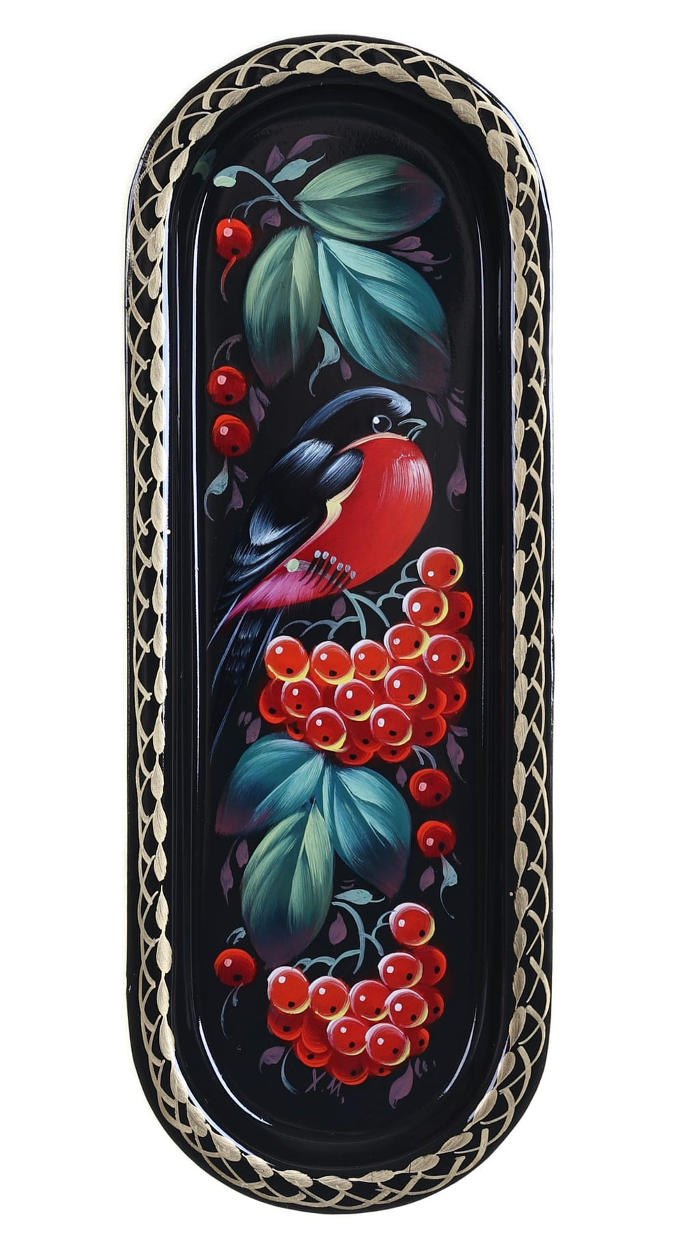 Жостовский поднос декоративный, размер 21х8 см (A4), металлический