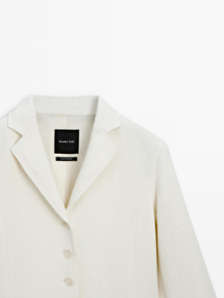 Massimo Dutti Блейзер из тонкой смесовой шерсти, натуральный, кремовый