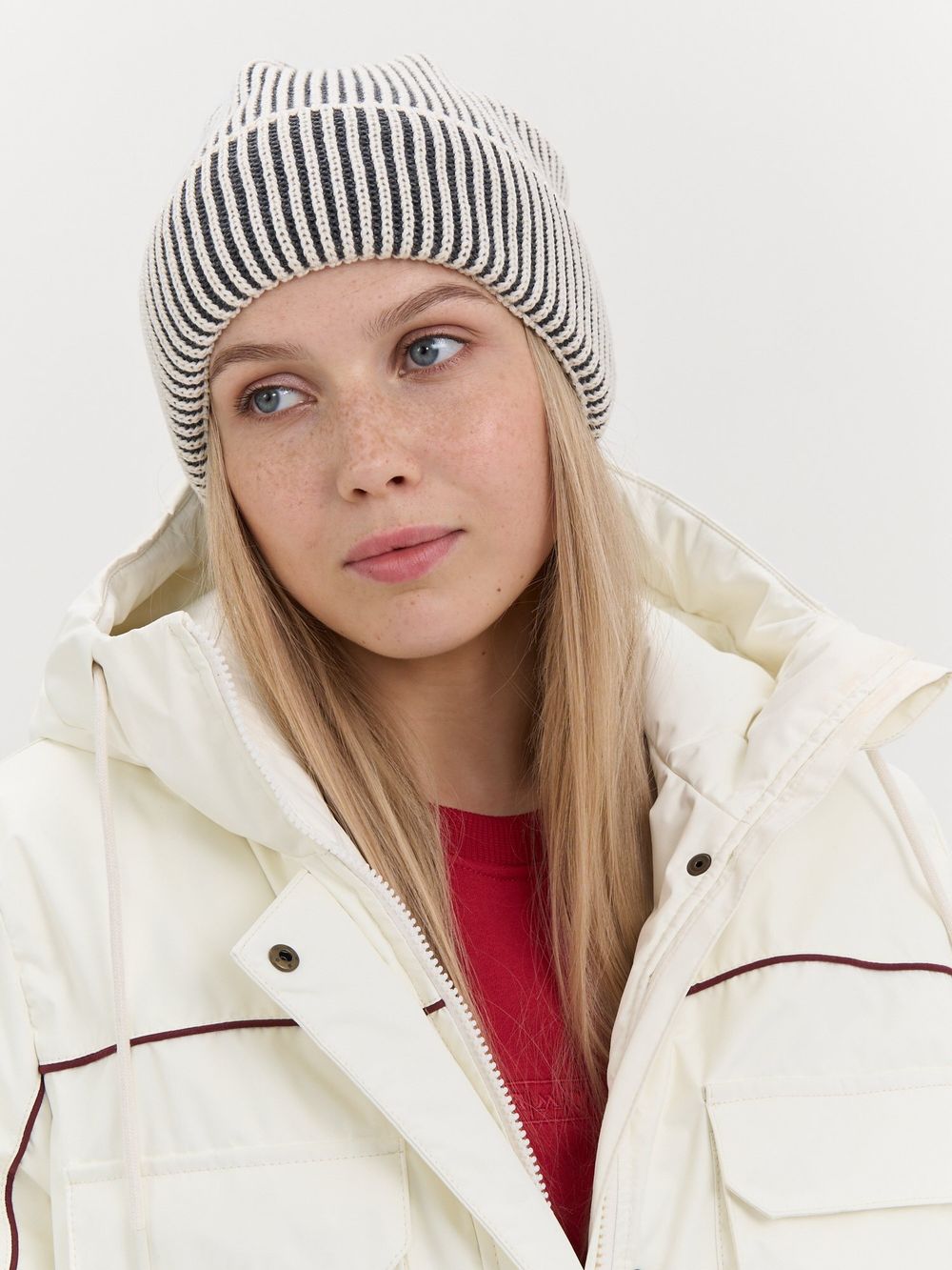 Шапка хлопковая с двойным отворотом "Графит/Молоко"