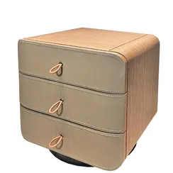 Тумба прикроватная SG-46, бежевая экокожа, шпон ореха