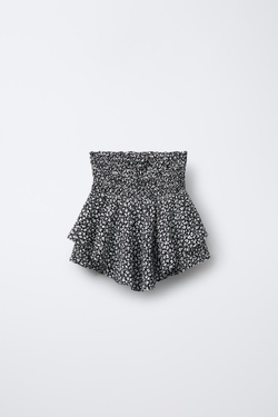 ZARA ЮБКА-ШОРТЫ С ЦВЕТОЧНЫМ ПРИНТОМ, ЧЕРНЫЙ